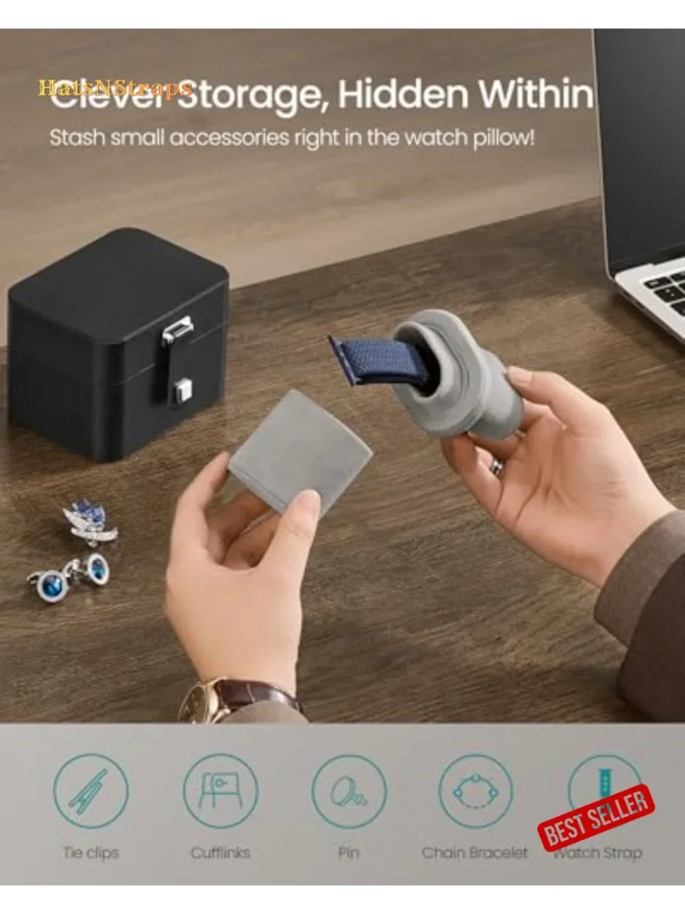 2-Slot Watch Travel Case with Hidden Storage, Adjustable Divider